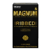 Trojan Magnum Ribbed Large Size Lubricated Condoms - 12 Count