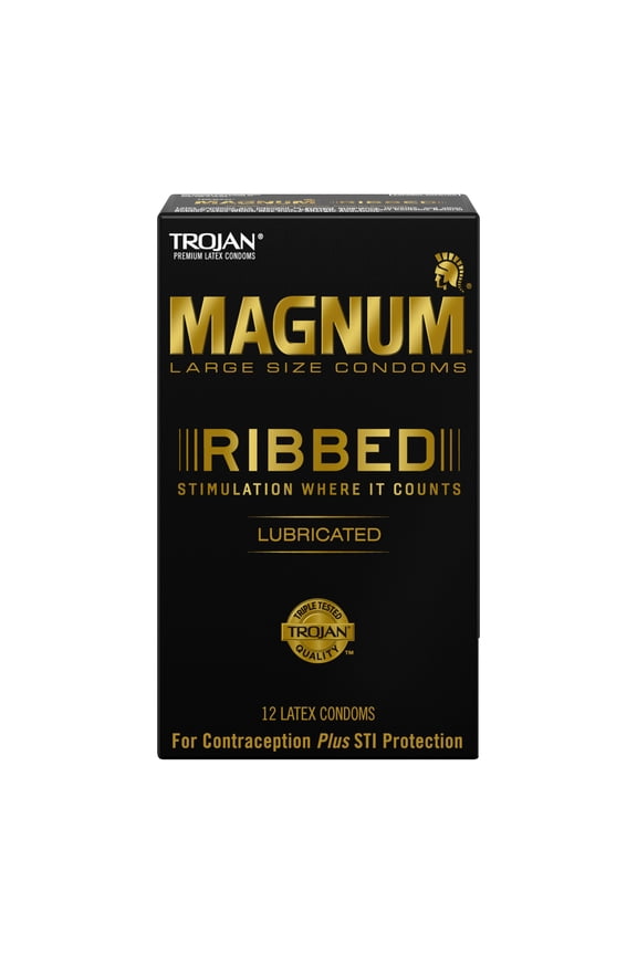 Magnum Ribbed Large Size Lubricated Condoms - 12 Count