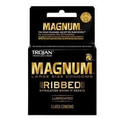 Trojan Magnum Ribbed Lubricated Latex Condoms, 3 Ea, 2 Pack