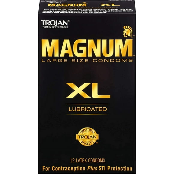 Trojan Magnum XL Lubricated Latex Condoms, Extra Large Size, Premium Latex Protection, 12 Count (Pack of 3)