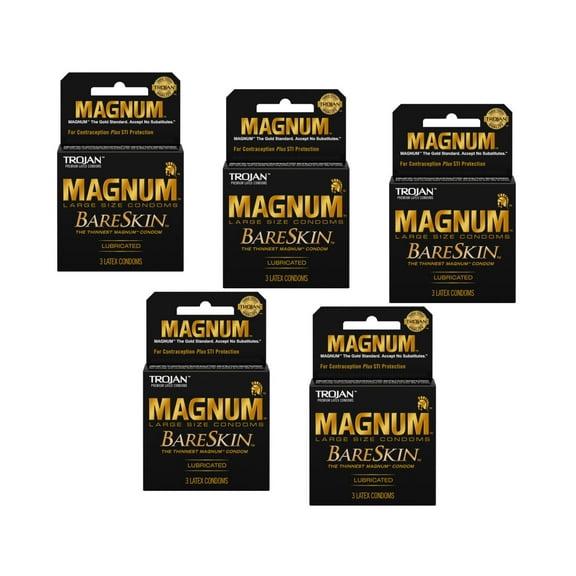 Trojan Magum Bareskin Large Size Condoms - 3 Count (Pack of 5)