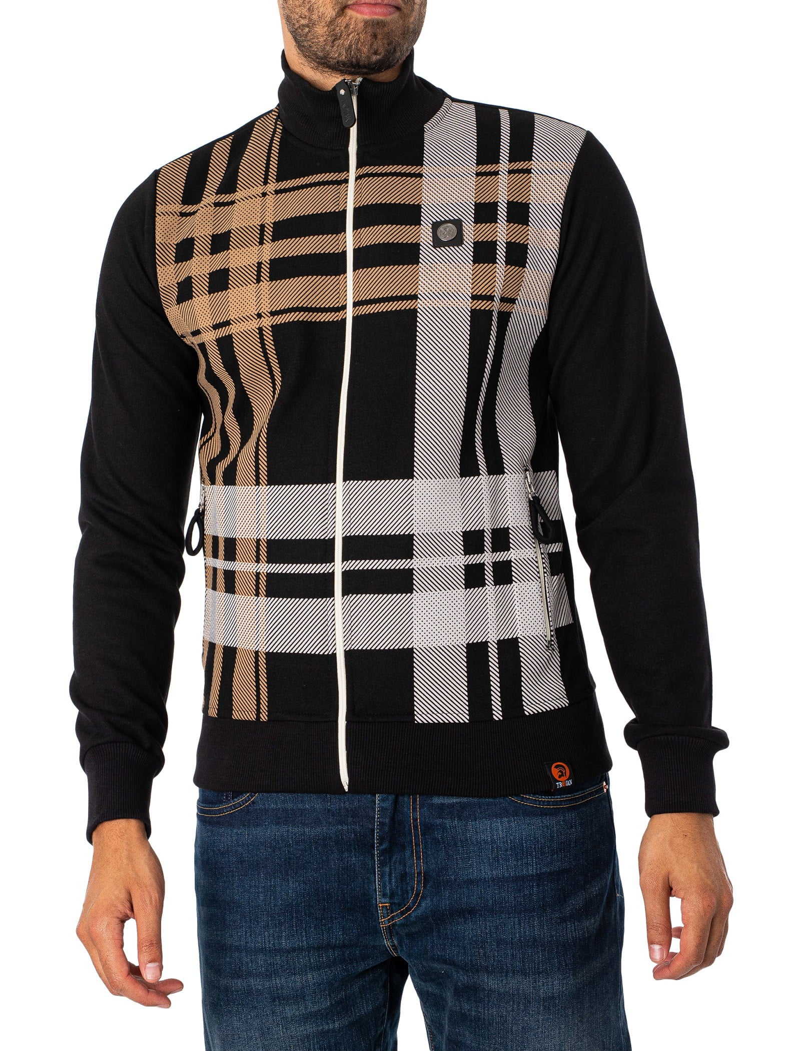 Trojan Oversize Check Track Jacket, Black