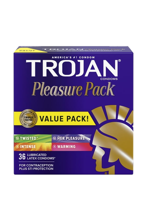 Pleasure Pack Assorted Condoms, Lubricated Condoms Value Pack, 36 Count