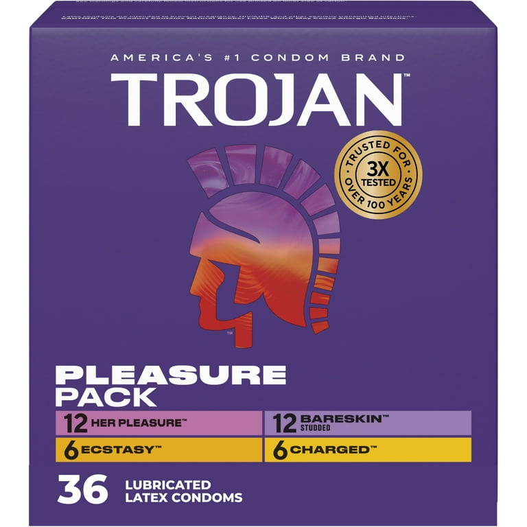 Trojan Pleasure Pack, Assorted Latex Lubricated Condoms for Men