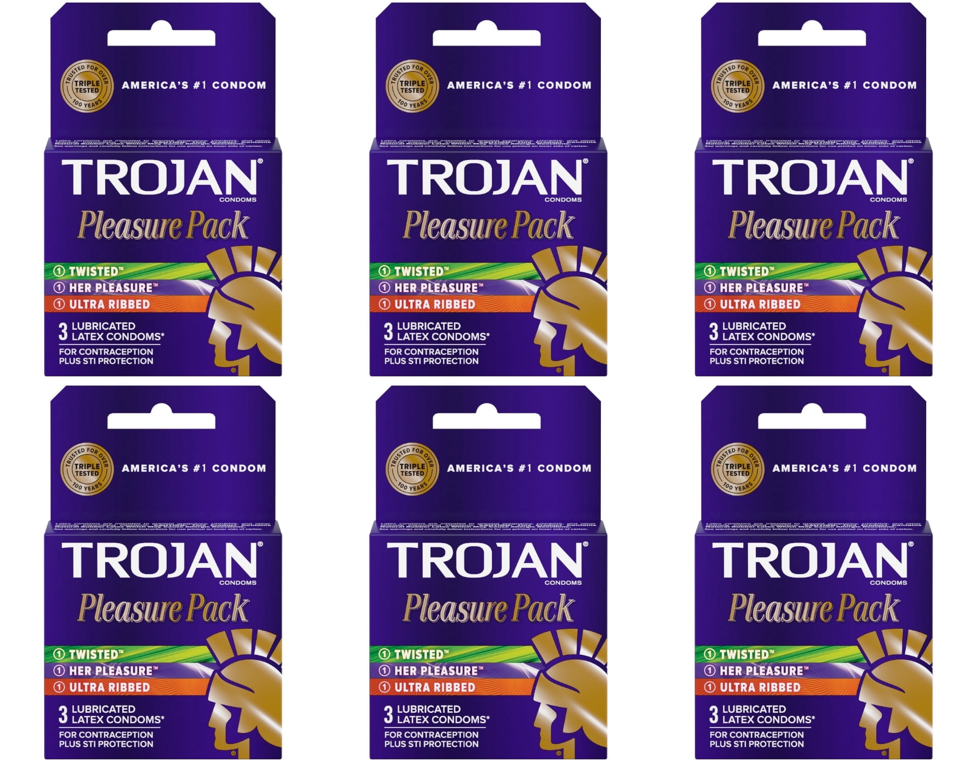 Trojan Pleasure Pack Lubricated Premium Latex Condom - 3 Ea, 6 Pack
