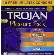 Trojan Pleasure Pack NEW MIX Premium Lubricated Latex Condoms - 40 Count Variety Pack - Double Ecstasy, Charged, Ultra Thin, Ultra Ribbed, ENZ - Brand NEW