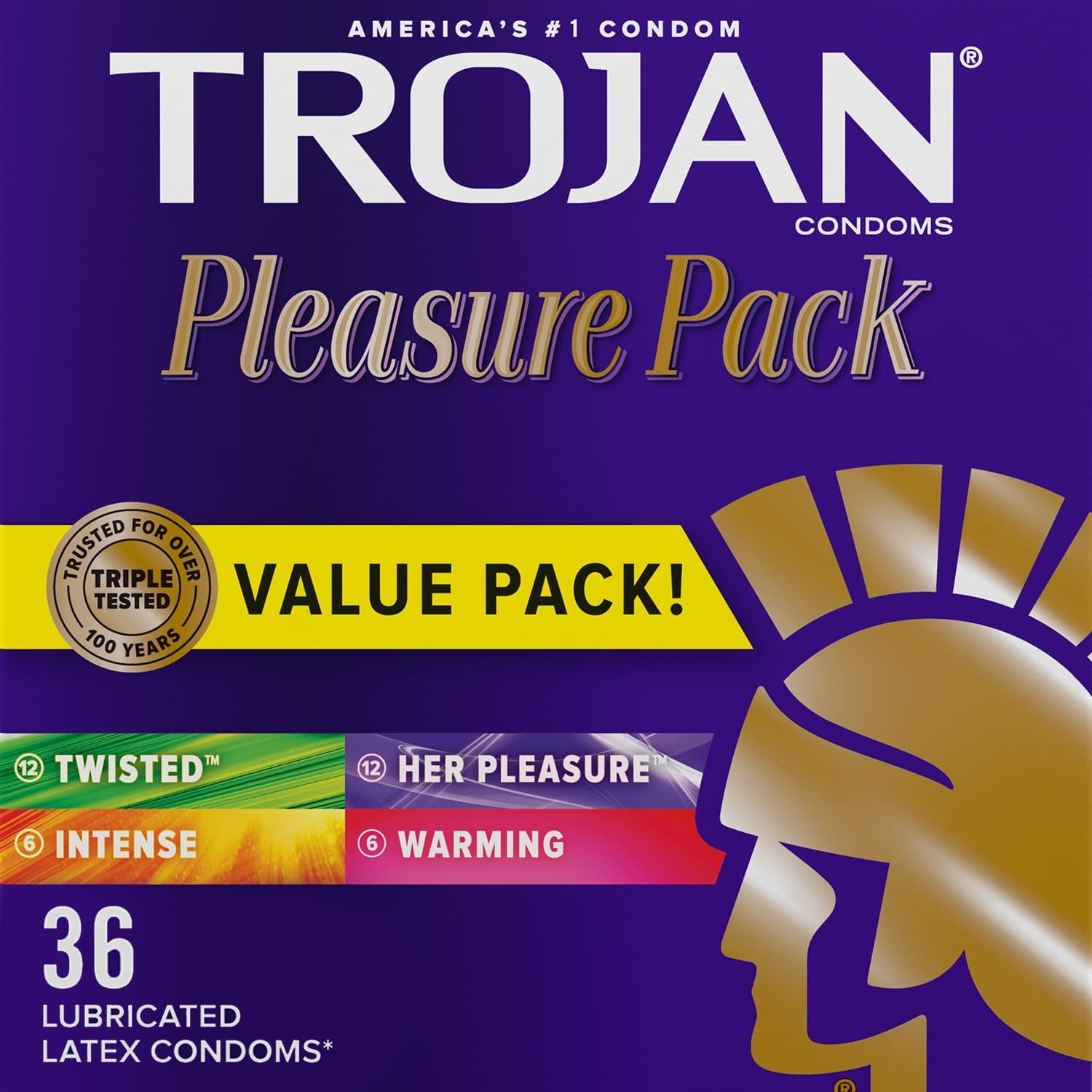 Trojan Pleasure Variety Pack Lubricated Condoms 36 Count