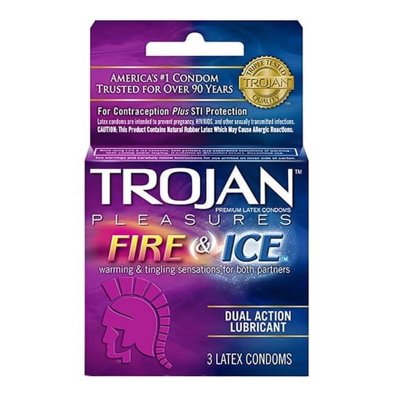 Trojan Pleasures Fire And Ice Dual Action Lubricant Premium Latex Condoms - 3 Ea, 3 Pack