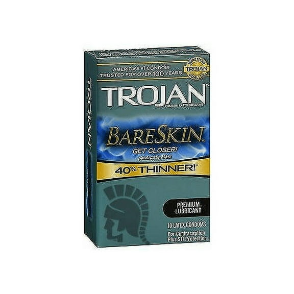 Trojan Premium Lubricated Latex Condoms BareSkin 40% Thinner 10 Ct, 2-Pack