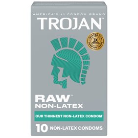 Trojan Raw Non-Latex Lubricated Thin Condoms for Men, America&rsquo;s Thinnest Latex-Free Condom, 10 count