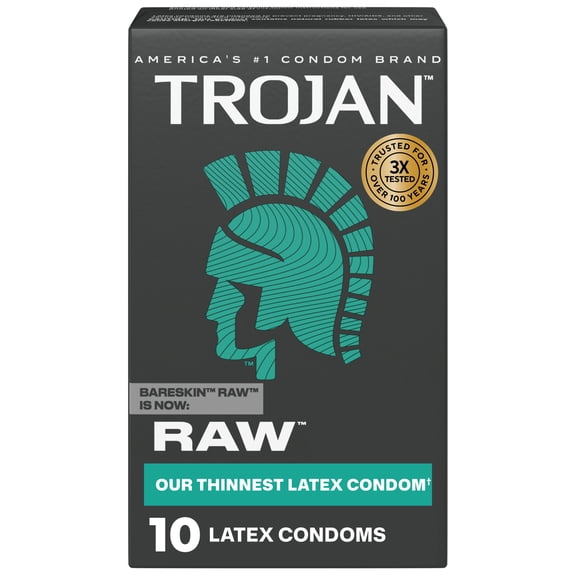 Trojan Raw Thinnest Premium Latex Lubricated Condoms for Men, 10 Count