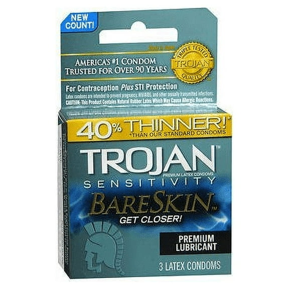 Trojan Sensitivity BareSkin Lubricated Premium Latex Condoms - 3 ct, Pack of 4