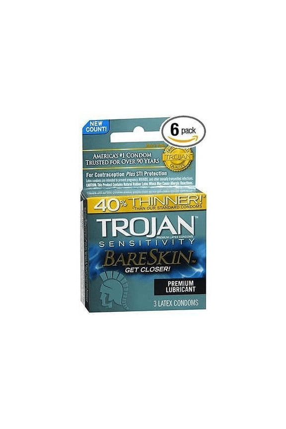 Sensitivity BareSkin Lubricated Premium Latex Condoms, 3ct, 6-Pack