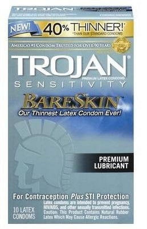 Trojan Sensitivity Bareskin Lubricated, Latex Condoms, 10 Pc