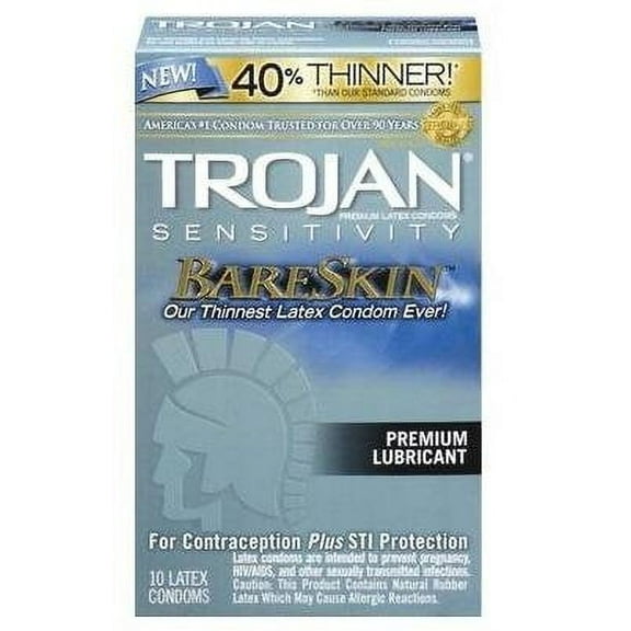 Trojan Sensitivity Bareskin Lubricated, Latex Condoms, 10 Pc