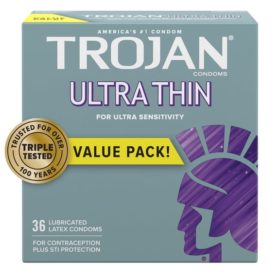 Trojan Sensitivity Ultra Thin Premium Lubricated latex Condoms 36 Ct Value Pack