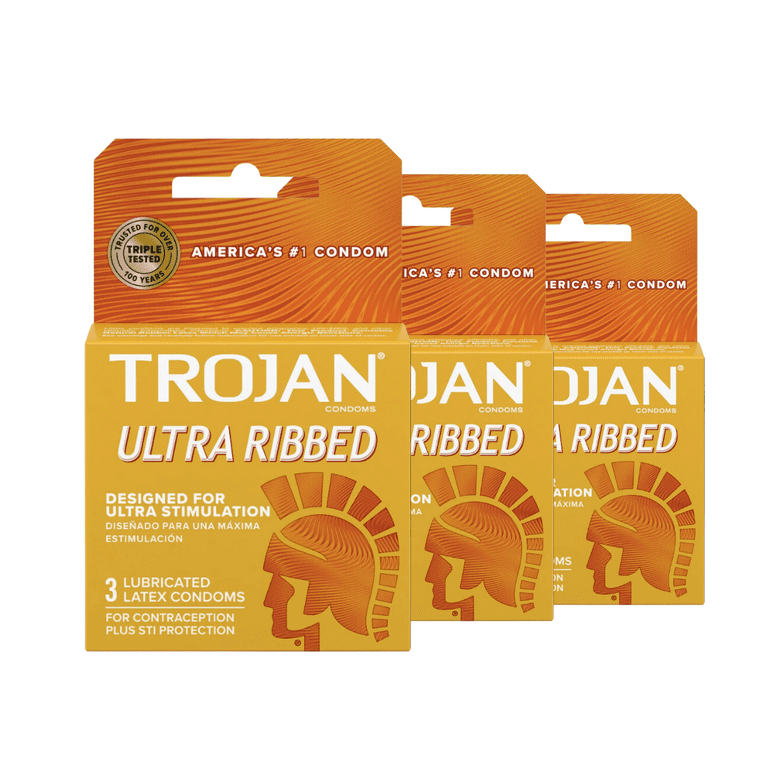 Trojan Stimulations Ultra Ribbed Lubricated Condom 3ct 3 Pack Walmart