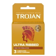 Trojan Ultra Ribbed Latex Lubricated Condoms for Men, 3 Count