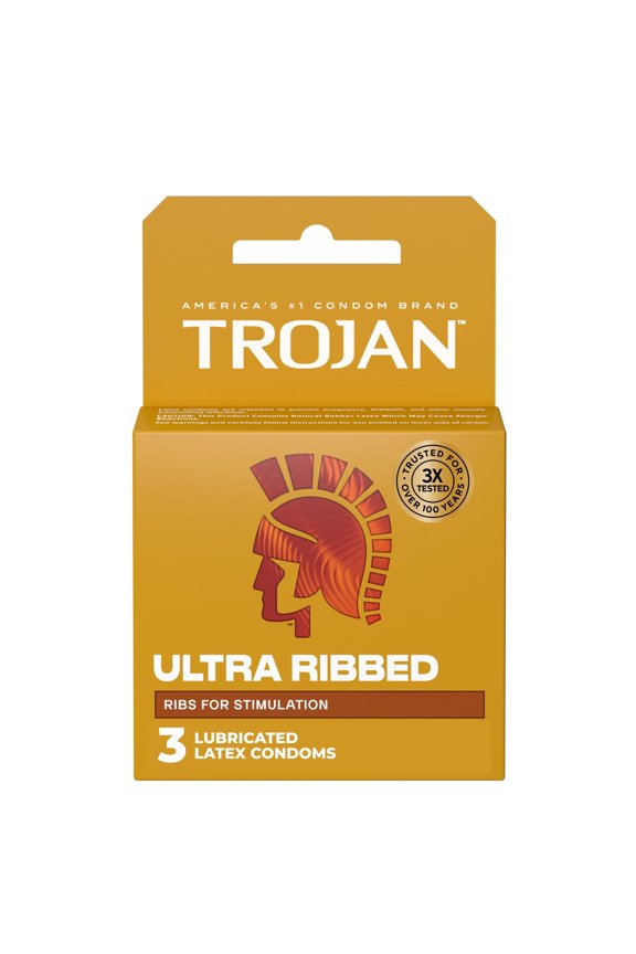 Ultra Ribbed Latex Lubricated Condoms for Men, 3 Count