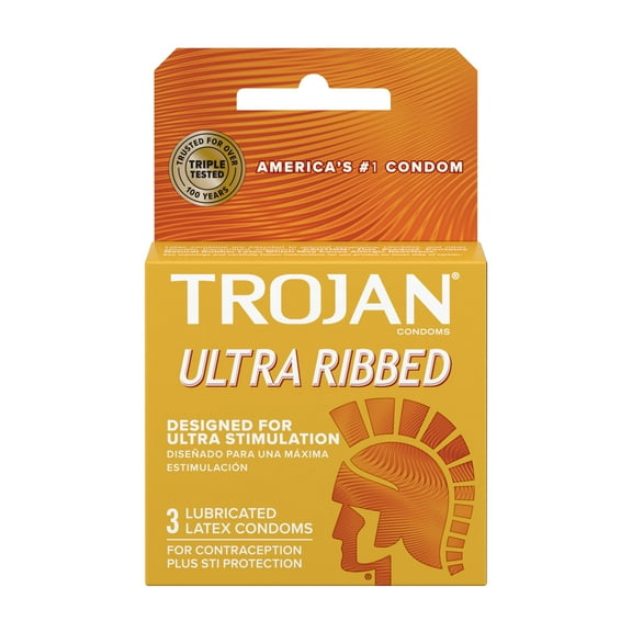 Trojan Stimulations Ultra Ribbed Lubricated Condom, 3ct
