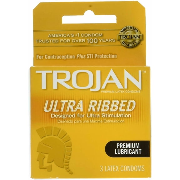 Trojan Stimulations Ultra Ribbed Lubricated Condom Latex, 3 Count (Pack of 3)