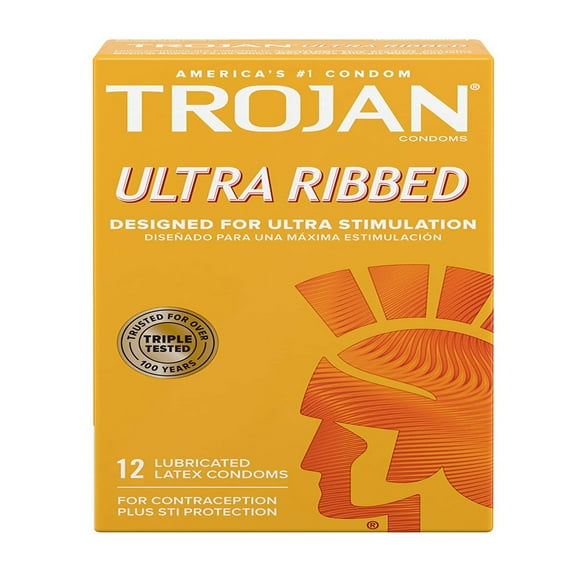 Trojan Stimulations Ultra Ribbed Lubricated Condoms, 12 Count