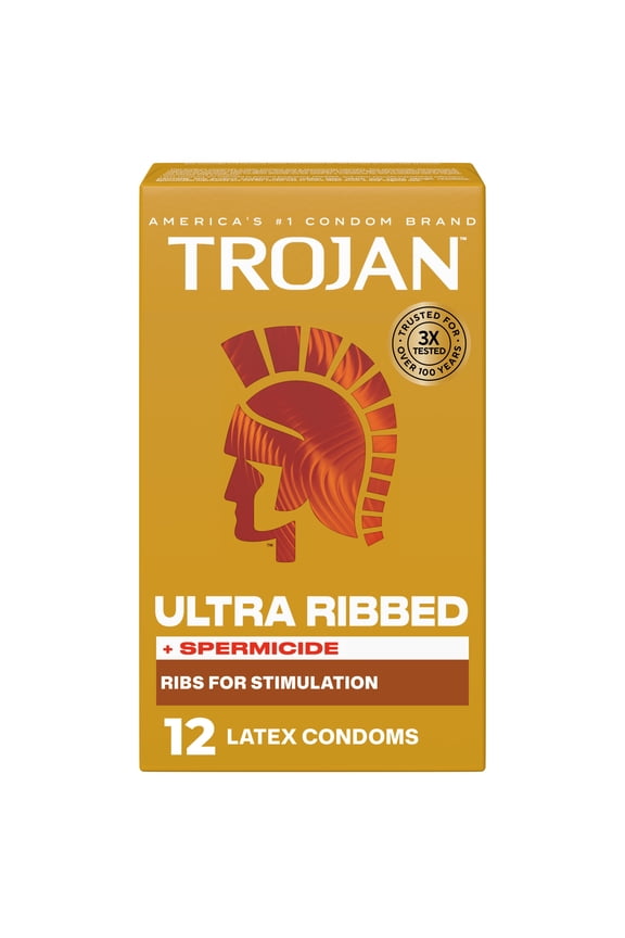 Ultra Ribbed Plus Spermicide Latex Lubricated Ribbed Condoms, 12 Count