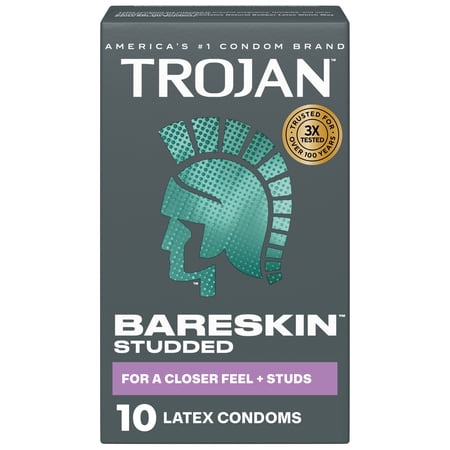 Trojan Bareskin Studded Thin Latex Condoms with Lubrication, 10 Count