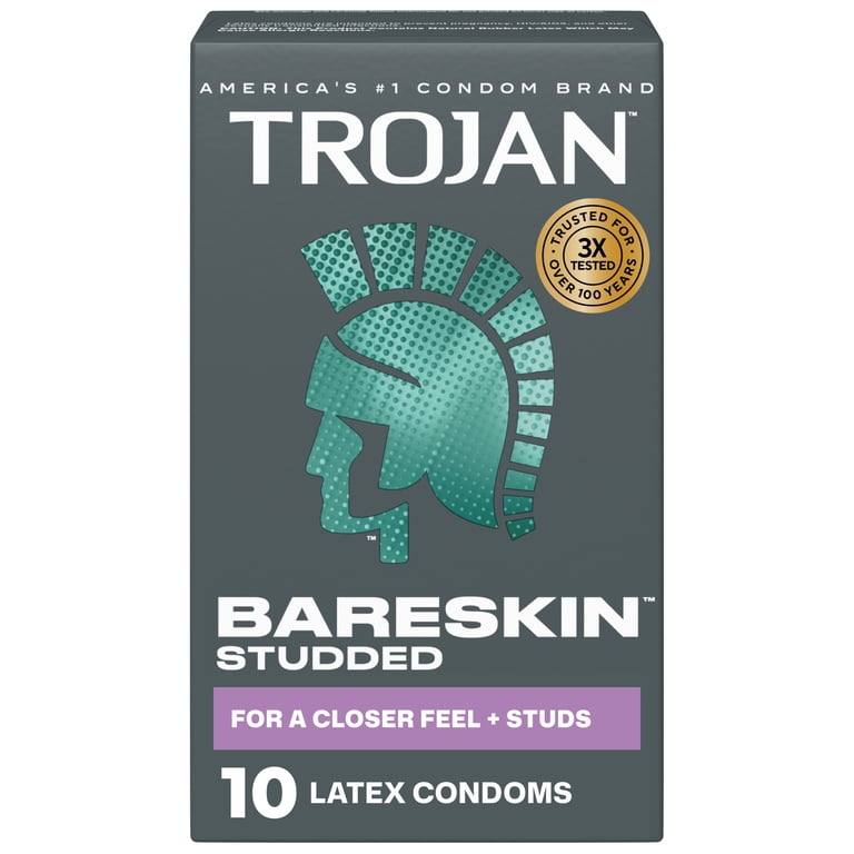 Trojan Bareskin Studded Thin Bulbous Shape Latex Lubricated Condoms, 10  Count HSA/FSA Eligible - Walmart.com