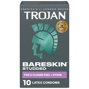 Trojan Bareskin Studded Thin Bulbous Shape Latex Lubricated Condoms, 10 Count