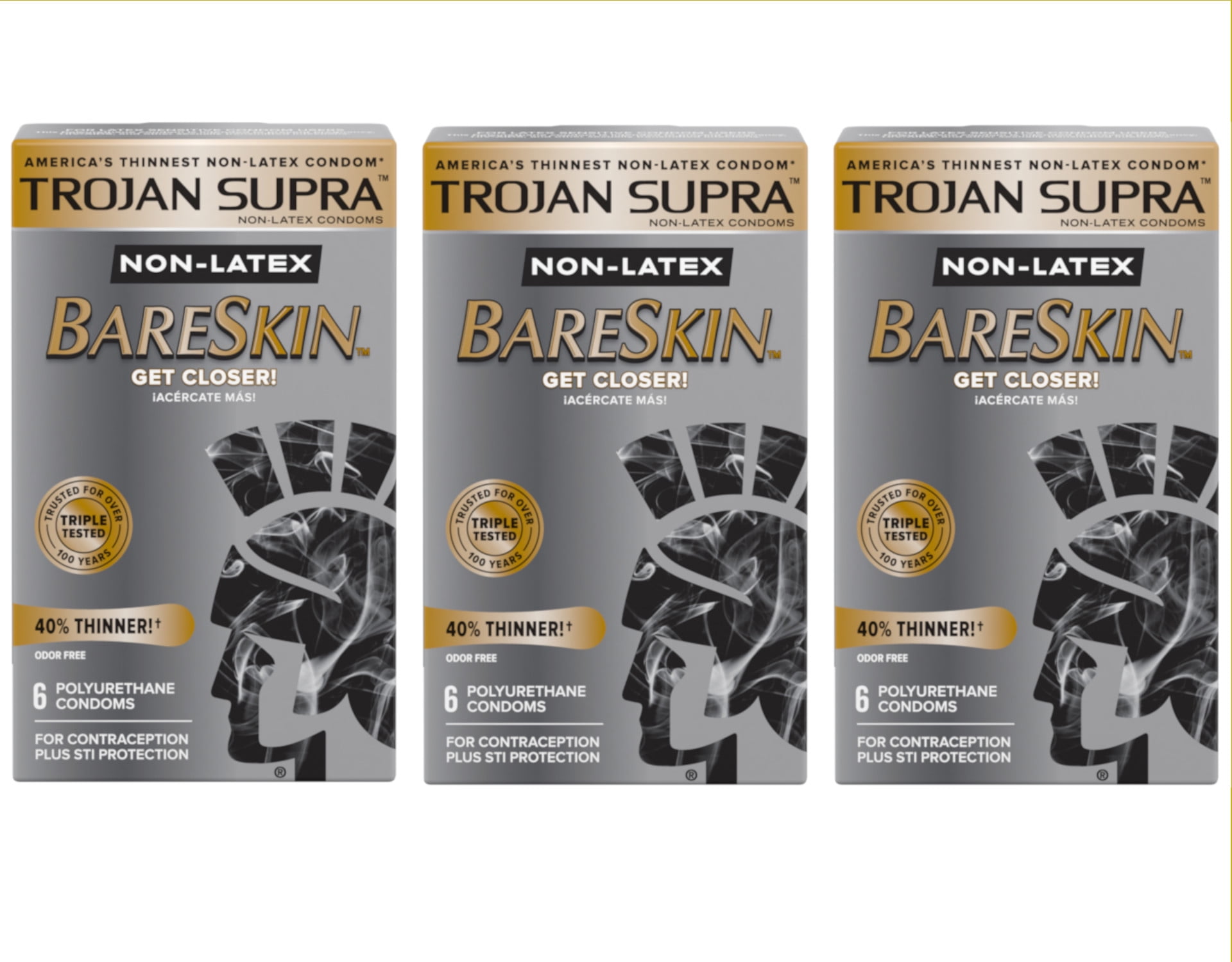 Trojan Supra Non-Latex Bareskin Condoms 3 Packs of 6 - Walmart.com