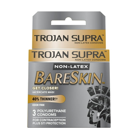 Trojan Supra Non-Latex Bareskin Lubricated Condoms, 3 ct