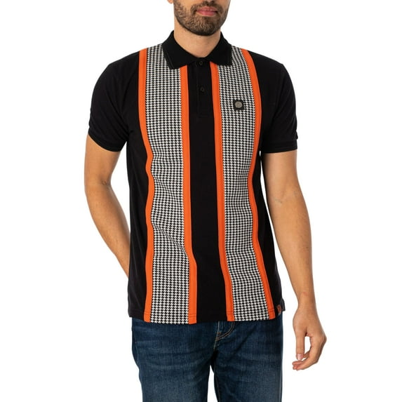 Trojan Taped Houndstooth Panel Polo Shirt, Black