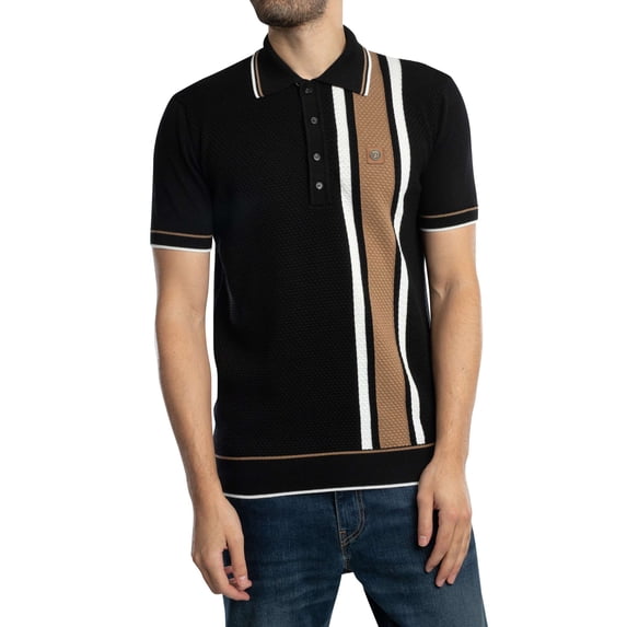 Trojan Textured Stripe Fine Gauge Polo Shirt, Black