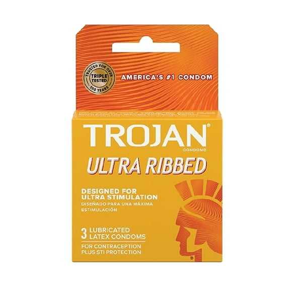Trojan Ultra Ribbed Condoms - Box of 3