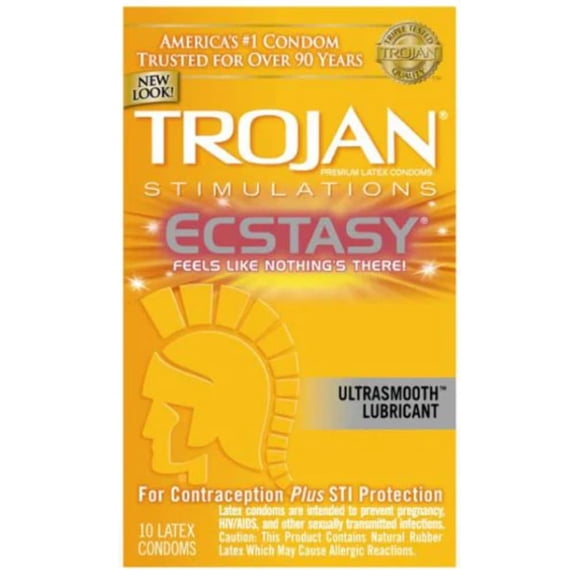 Trojan Ultra Ribbed Ecstasy Lubricated Condoms - 10 Count (Pack of 16)