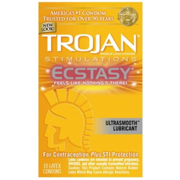 Trojan Ultra Ribbed Ecstasy Lubricated Condoms - 10 Count (Pack of 2)