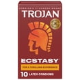thumbnail image 1 of Trojan Ecstasy Ribbed Bulbous Shape Latex Premium Lubricated Condoms, 10 Count, 1 of 10