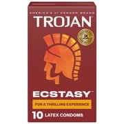 Trojan Ecstasy Ribbed Bulbous Shape Latex Premium Lubricated Condoms, 10 Count
