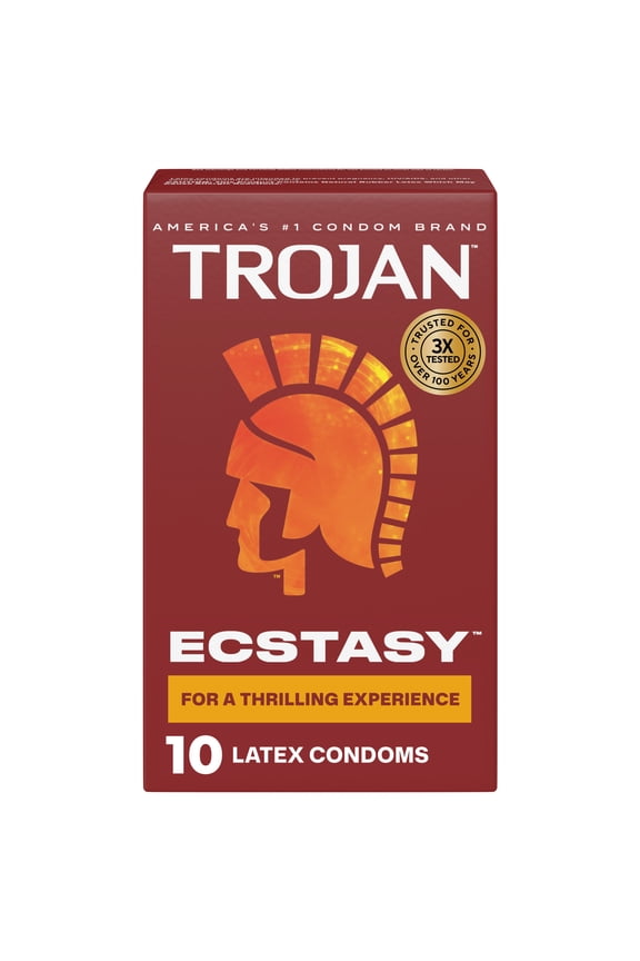 Ecstasy Ribbed Bulbous Shape Latex Premium Lubricated Condoms, 10 Count