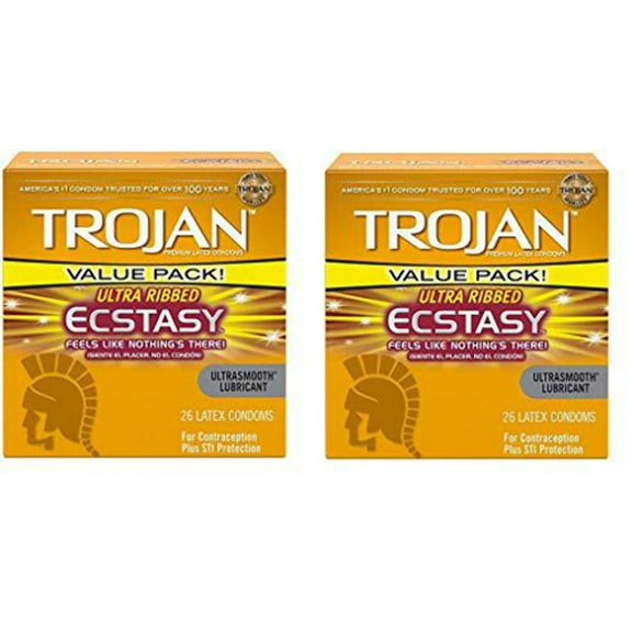Trojan Ultra Ribbed Ecstasy Lubricated Condoms - 26 Count (Packaging May Vary)