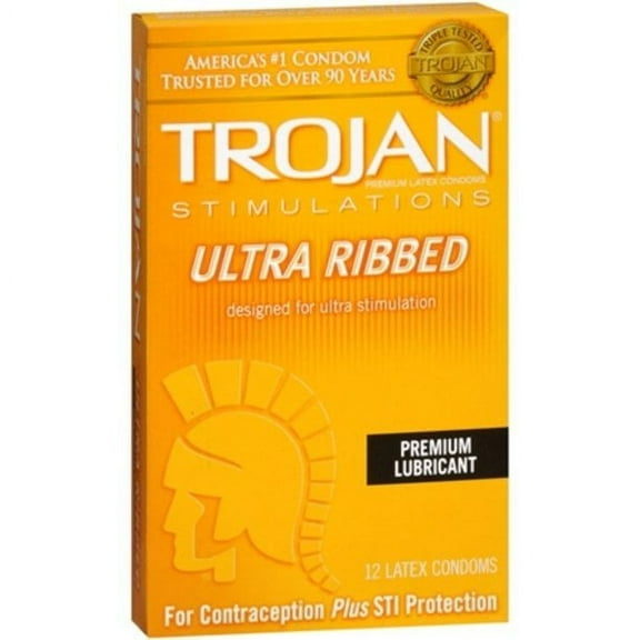 Trojan Ultra Ribbed Latex Condom Ultra Stimulation & Protection 12ct, 3-Pack