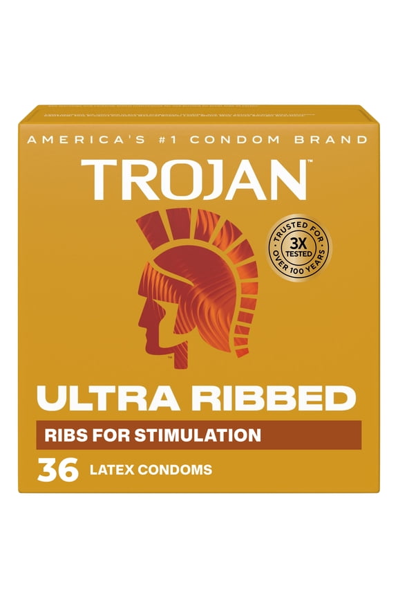 Ultra Ribbed Premium Latex Lubricated Thin Condoms for Men, 36 Count