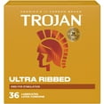 thumbnail image 1 of Trojan Ultra Ribbed Premium Latex Lubricated Thin Condoms for Men, 36 Count, 1 of 13