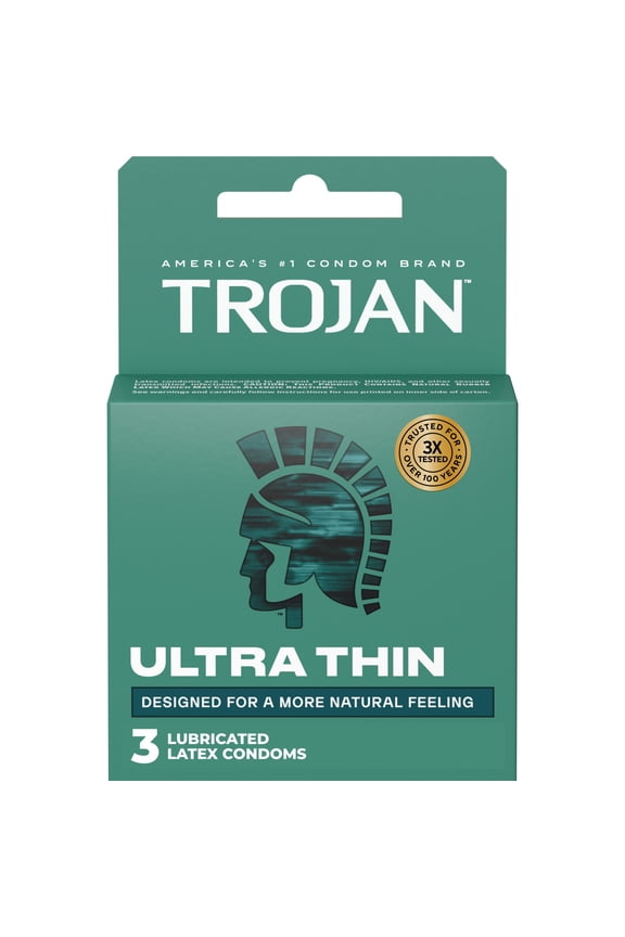 Ultra Thin Latex Lubricated Condoms for Men, 3 Count