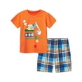 thumbnail image 1 of Trolimons Boy's Knitted Cotton Excavator Top Stripes Shorts Set, Orange, Size 2T 3T, 1 of 8