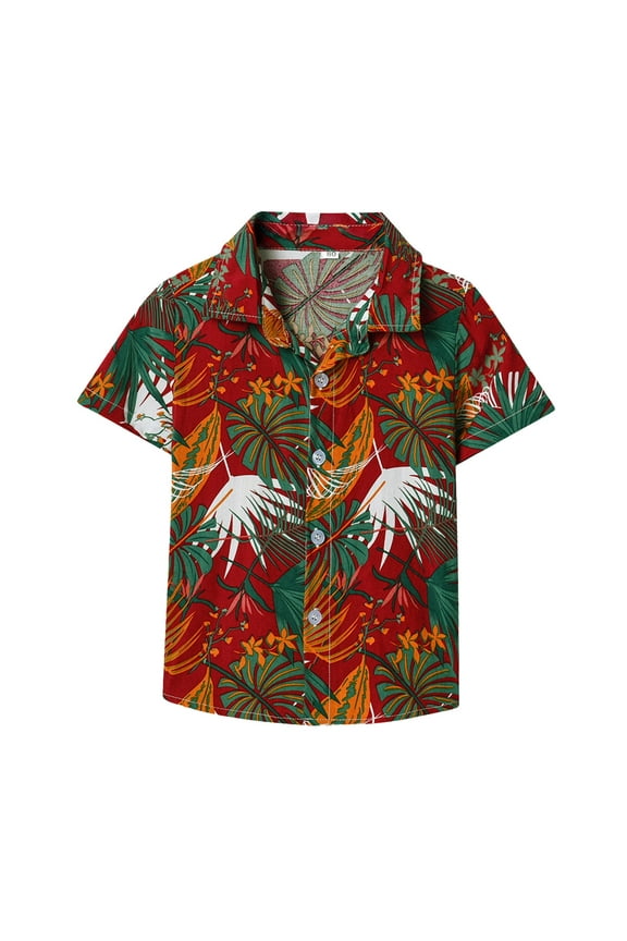 Boys Short Sleeve Summer Casual Gentleman Tops Hawaii Beach Holiday Floral Shirts T Shirt,Toddler Kids, Size 6M-8T