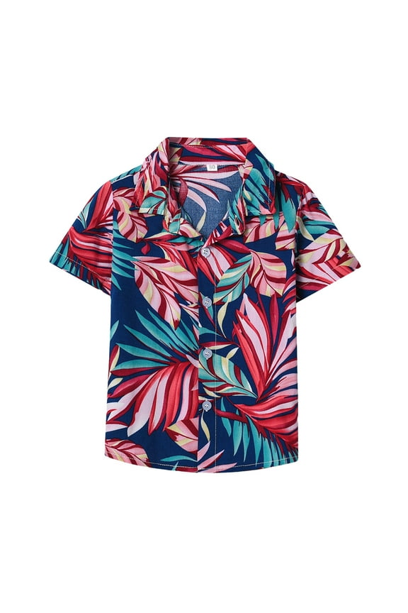 Boys Short Sleeve Summer Casual Gentleman Tops Hawaii Beach Holiday Floral Shirts T Shirt,Toddler Kids, Size 6M-8T