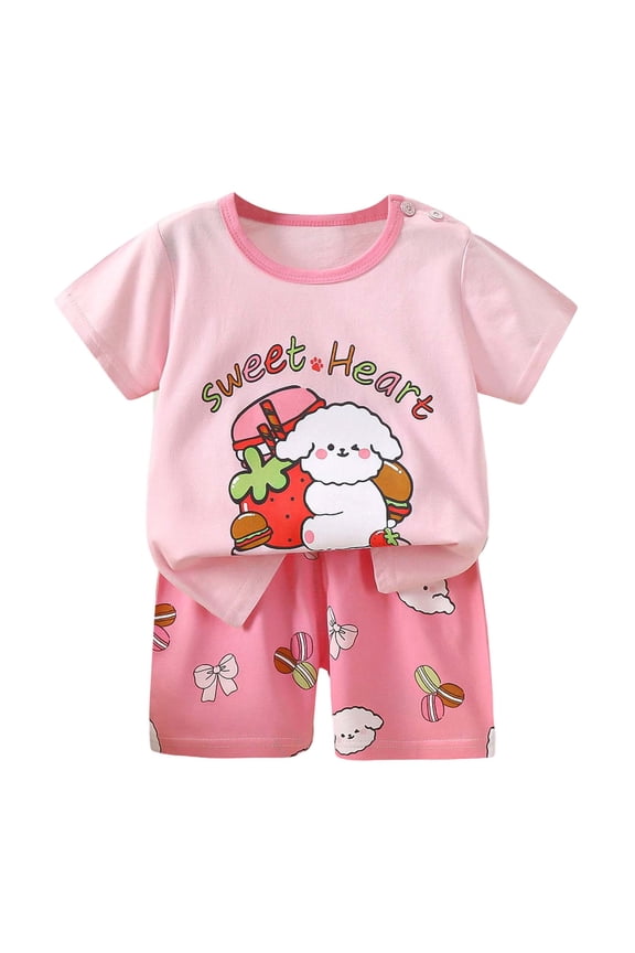Girl's Letter Print Short Sleeve Top Shorts Set, Pink