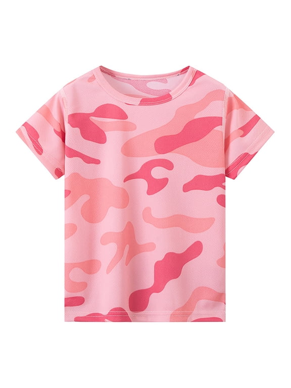 Girls Camouflage Shirt Crewneck Tops Clothes Short Sleeve Tshirts For Kids Size 3-14T